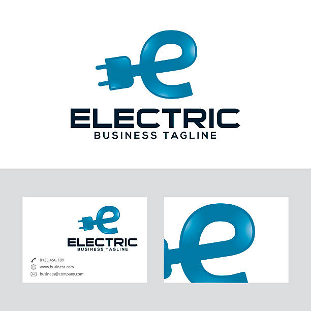 elektrische energie vektor-logo mit visitenkartenvorlage - nonconductor stock-grafiken, -clipart, -cartoons und -symbole