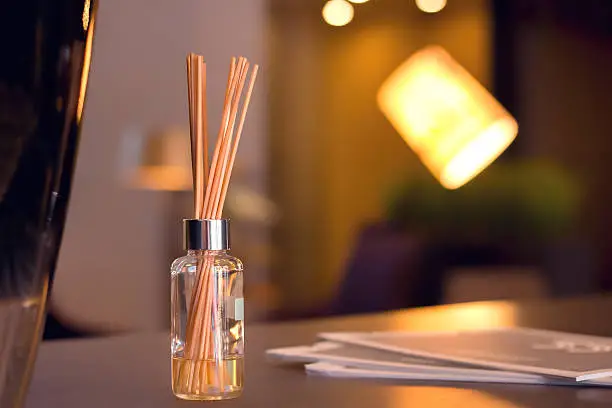 Reed diffuser detail in high end luxury room.
