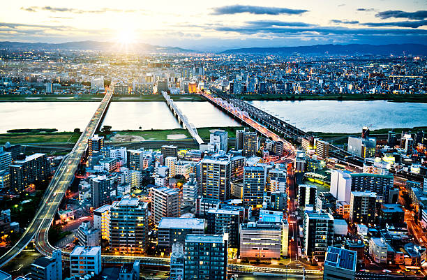 Aerial view of Osaka Skyline Aerial view of Osaka Skyline osaka city photos stock pictures, royalty-free photos & images