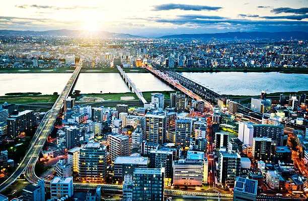 Aerial view of Osaka Skyline