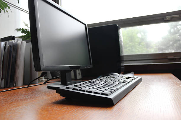 istock Black keyboard with PC Monitor 539475210