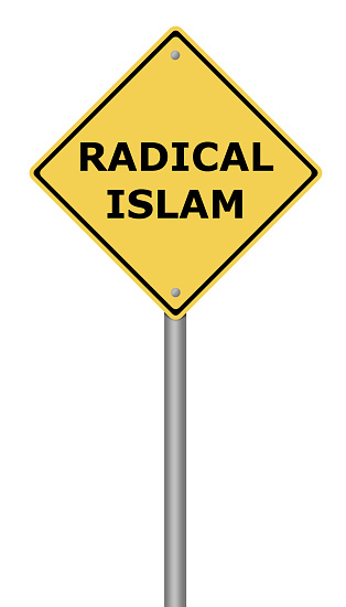 Yellow warning sign with the text Radical Islam.