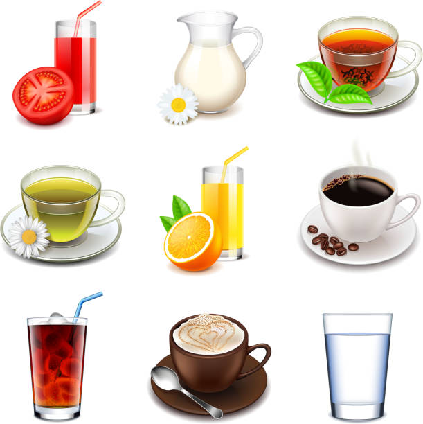 Non-alcoholic icons vector set Non-alcoholic icons detailed photo realistic vector set hot mix plant stock illustrations