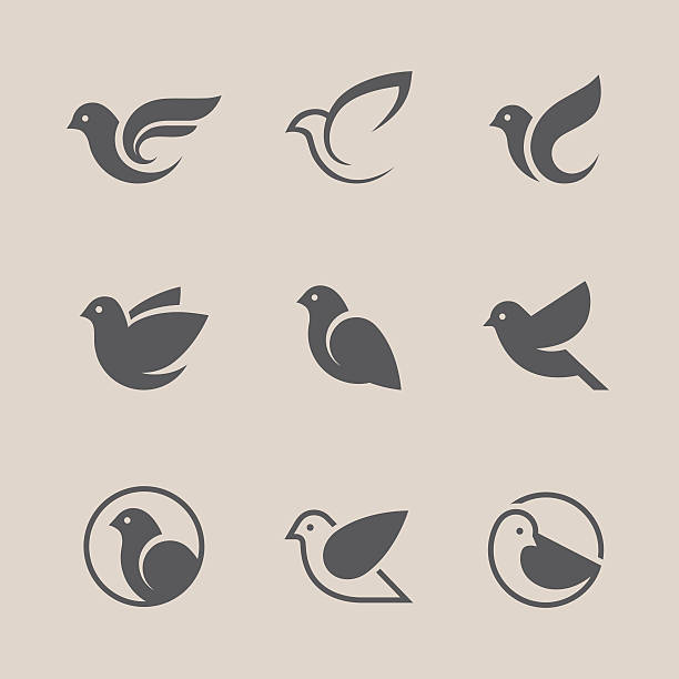 Black bird icons set Bird icons set. Dove and pigeon abstract symbol. Can be used for freedom or peace, spa, beauty, health or family care center design concept women flying bird freedom stock illustrations