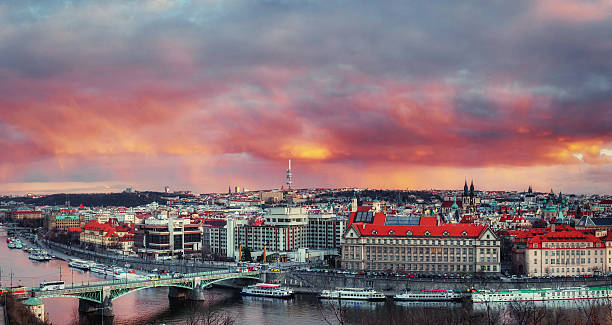 istock Beautiful Panoramic View of Prague Bridges on River Vltava 539483918