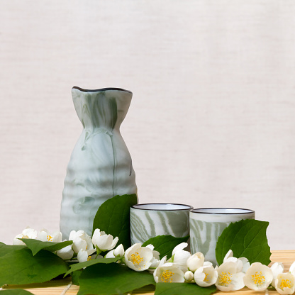 Decanter and cups of sake (Tokkuri and Chocó)