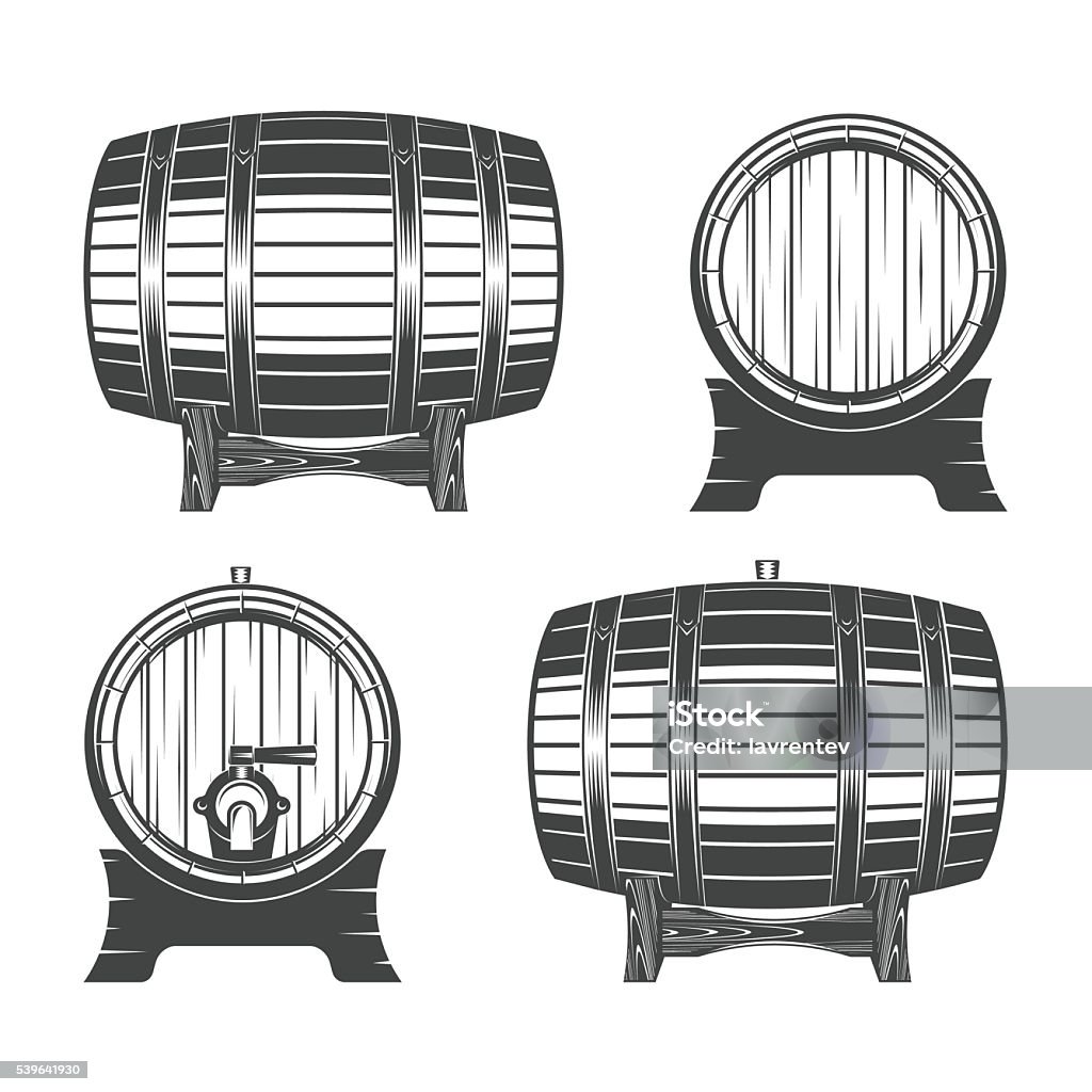 Wooden barrel set Barrel on a white background, vector illustration for menu, label and poster Barrel stock vector