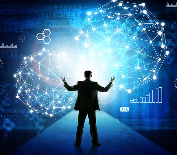 istock Businessman in suit against virtual screen 539643664