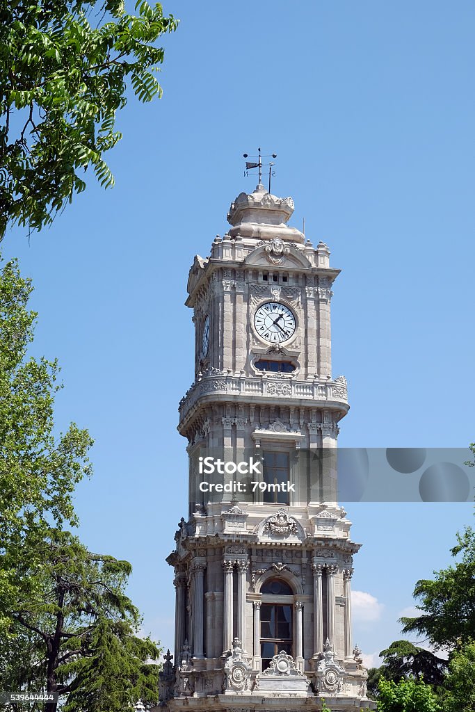 Dolmabahçe Clock Tower Dolmabahçe Clock Tower is a clock tower situated outside Dolmabahce Palace in Istanbul, Turkey. This building's name is Dolmabahce Saat Kulesi in Turkish. Architecture Stock Photo