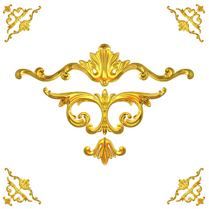3d illustration set of an ancient gold on a white background