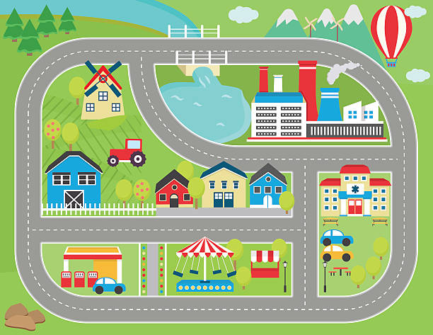 Car Track Play Placemat Stock Illustration - Download Image Now - Map,  Child, Town - iStock