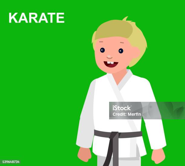 Cartoon Kid Wearing Kimono Martial Art Stock Illustration - Download Image Now - Adult, Aikido, Boys