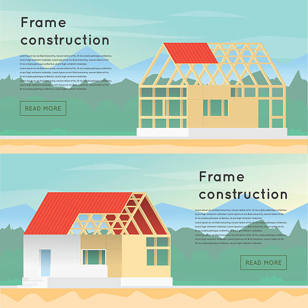 프페임 공사장. 압살했다 프레임워크 공사장. 홈화면 공사장. - plan house home interior planning stock illustrations