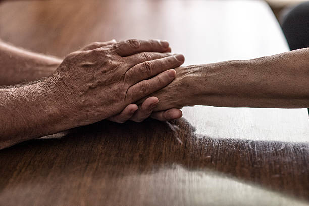 istock Senior's hands clasped, close up,Selective focus. 539649550