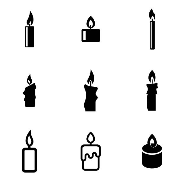 illustrazioni stock, clip art, cartoni animati e icone di tendenza di candele gruppo di icone vettoriali nero - alight candle