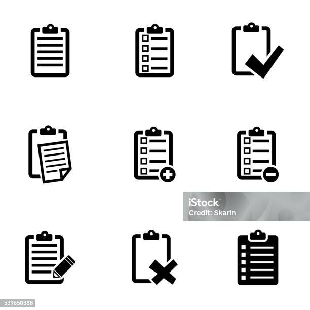 Vector Black Check List Icon Set Stock Illustration - Download Image Now - Clipboard, Icon Symbol, Check Mark