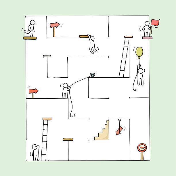 istock Sketch of little people with labyrinth. 539653858