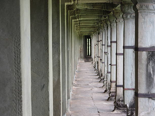 Pillar Walkway at Angkor Wat, Cambodia stock photo