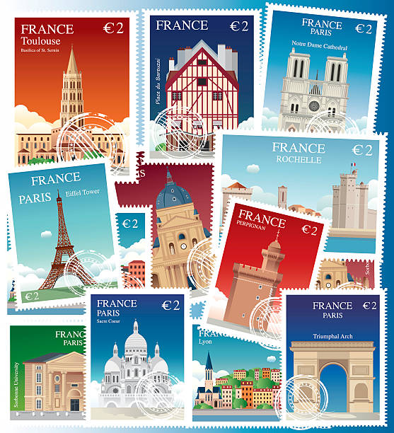 illustrations, cliparts, dessins animés et icônes de timbres de france - marseille monaco