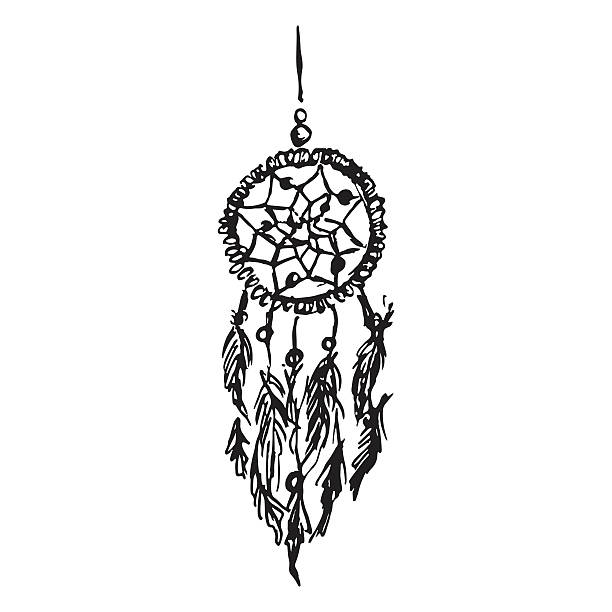 Monochrome black and white ethnic hand made feather dreamcatcher vector Monochrome black and white ethnic hand made feather dreamcatcher vector. symbol north american tribal culture bead feather stock illustrations