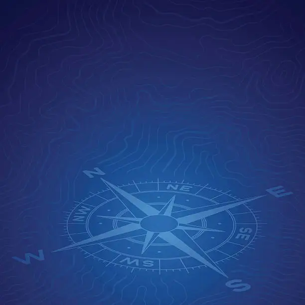 Vector illustration of Blue Compass Topographic Background