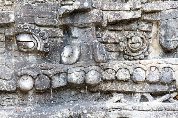 istock Mayan carving of a face with teeth at Caracol 539664092