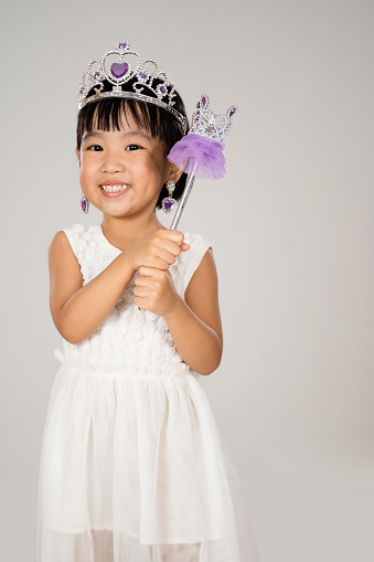 Asian Little Chinese Girl in Princess Costume in isolated White Background