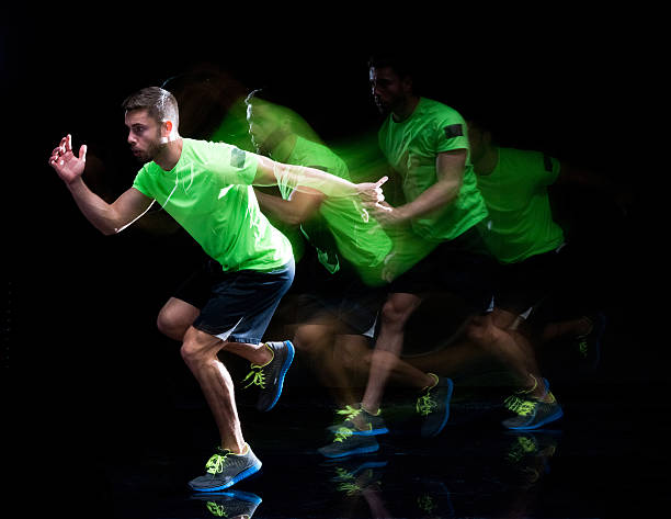 istock Multiple Exposure - Muscular male runner running 539664920