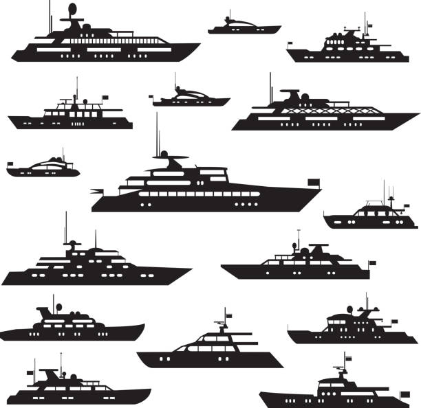 ilustraciones, imágenes clip art, dibujos animados e iconos de stock de yate símbolo de silhouette - yacht