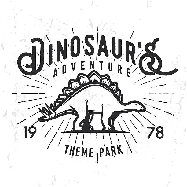 Vector illustration of Vector dinosaur adventure label concept. Stegosaurus theme park insignia design