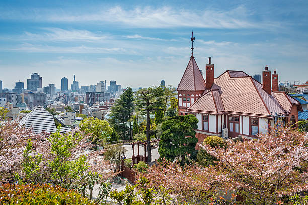 Skyline of Kobe city, Japan Kobe, Japan skyline from the Kitano District. motomachi kobe stock pictures, royalty-free photos & images