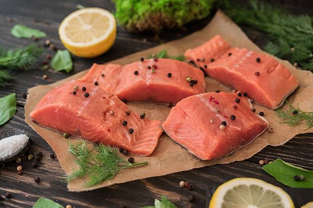 istock Salmon fillet on parchment paper 539670406