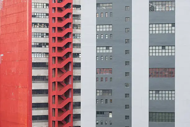 Highrise building with Red way Fire escape