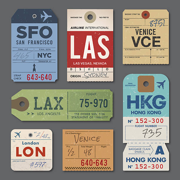 stockillustraties, clipart, cartoons en iconen met vintage luggage tags - koffer
