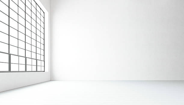 istock Empty modern meeting room huge panoramic windows,painted white wood 539677432