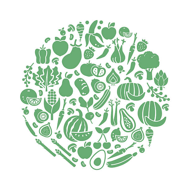illustrazioni stock, clip art, cartoni animati e icone di tendenza di verdure in una forma circolare - white background healthy eating meal salad