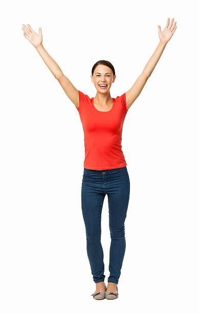 istock Smiling Young Woman With Arms Raised 539683622