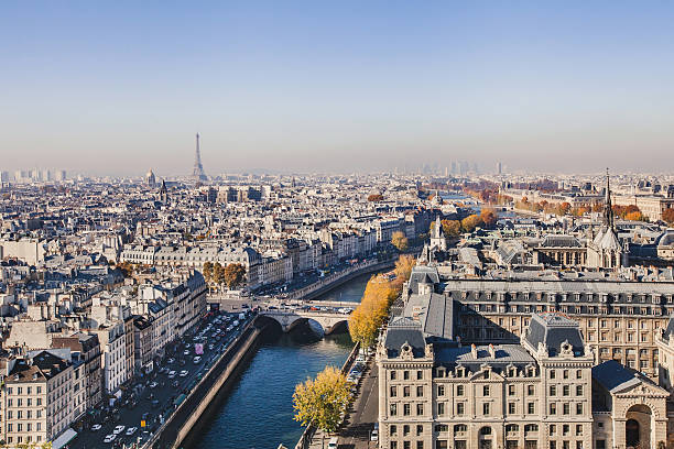 panoramic scene of Seine river and Eiffel tower, Paris, France
