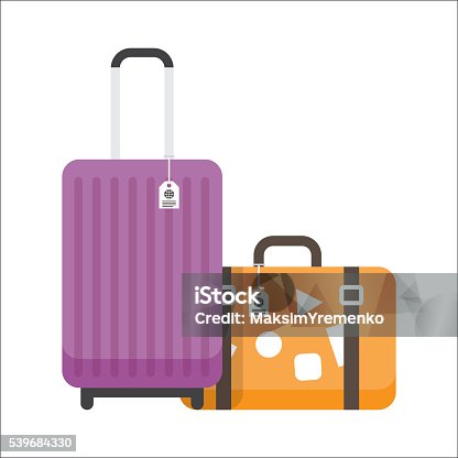 istock Two travel suitcases with tags and stickers. 539684330