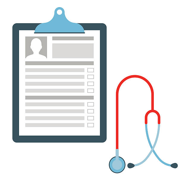 의료 차트, 청진기 - healthcare and medicine stethoscope patient report stock illustrations