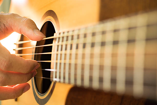 istock Man hand playing on acoustic guitar. 539688558