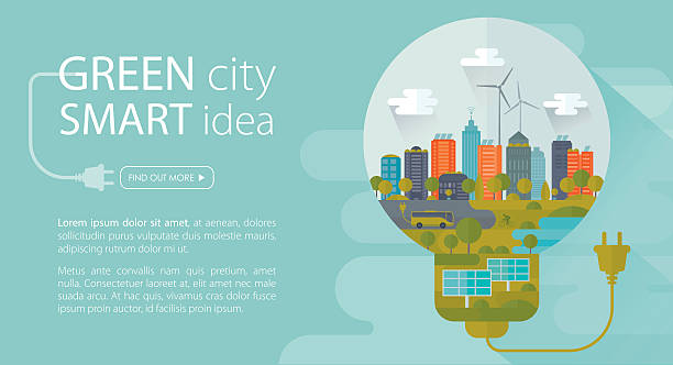 Green City Smart Idea Banner Banner with copy space text representing ecologically healthy city. Nicely layered. power cable illustrations stock illustrations