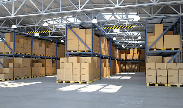 istock Distribution warehouse full of goods and cardboard boxes on pallets 539812584