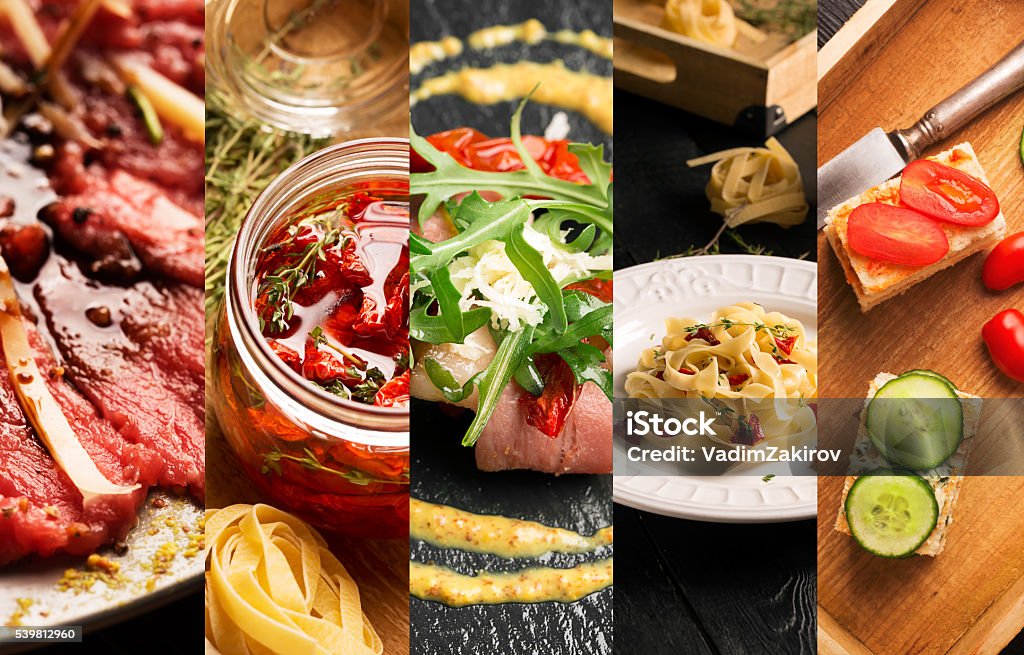 Natural food (various cuisines) Collage of photos of natural food such as meat, vegetables and cereal food Italian Food Stock Photo
