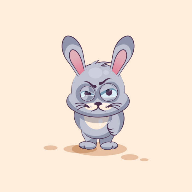 Rabbit10isolated Emoji character cartoon Gray leveret sticker emoticon with angry Vector Stock Illustration isolated Emoji character cartoon Gray leveret sticker emoticon with angry emotion for site, info graphic, video, animation, websites, e-mails, newsletters, reports, comics hare and leveret stock illustrations