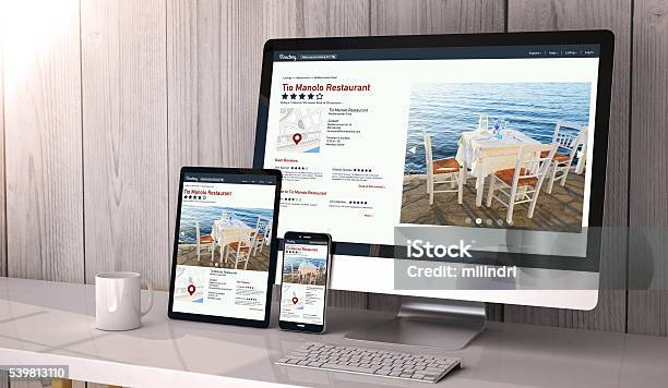 Devices Responsive On Workspace Online Directory Online Stock Photo - Download Image Now