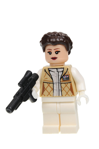 Adelaide, Australia - May 14, 2016: A studio shot of an Hoth Princess Leia Lego minifigure from the Star Wars Movie Series. Lego is extremely popular worldwide with children and collectors.