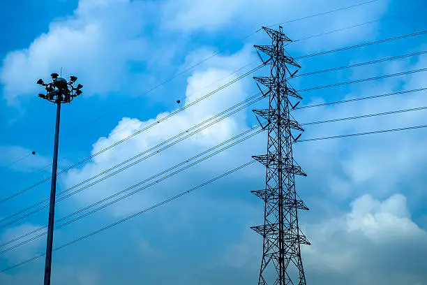Photo of blue sky with cloud and electric pole in Line Thailand