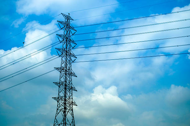 istock blue sky with cloud and electric pole in Line Thailand 539815464
