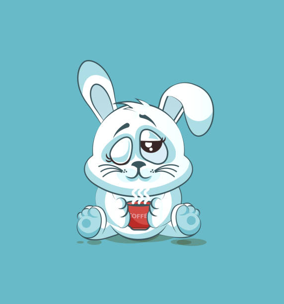 isolated Emoji character cartoon White leveret just woke up with Vector Stock Illustration isolated Emoji character cartoon White leveret just woke up with cup of coffee sticker emoticon for site, infographic, video, animation, websites, e-mails, newsletters, reports, comics hare and leveret stock illustrations
